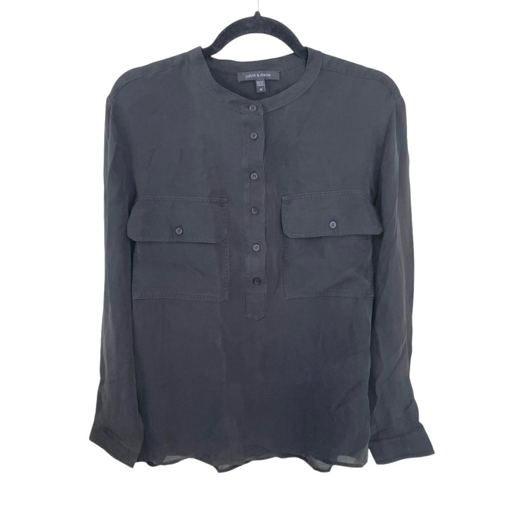 JUDITH & CHARLES Black Silk Popover Blouse Size 10
